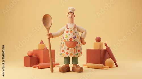 3D Cartoon Chef with Cooking Utensils