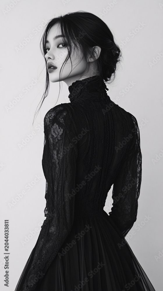 Fototapeta premium Elegant Fashion Model in Dramatic Gothic Dress