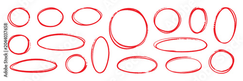 Quadro su tela Hand drawn red line brush oval set