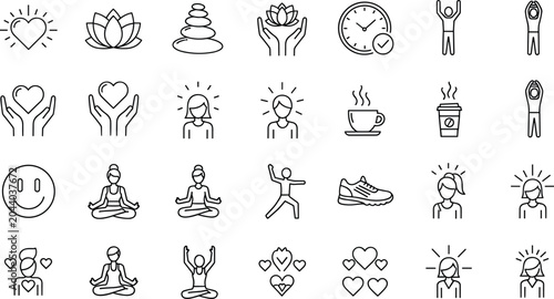 Tableau sur toile Wellness and mindfulness icon set illustration, yoga meditation self care symbol
