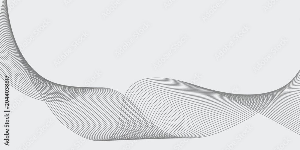 Fototapeta premium Abstract wave element for design. Digital frequency track equalizer. Stylized line art background. Vector illustration. Wave with lines created using blend tool. smooth gray