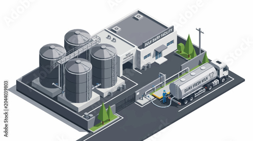 Fotografia Isometric industrial facility with storage tanks.