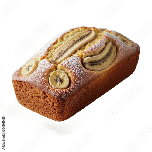 Delicious Banana Bread Loaf Topped with Fresh Banana Slices.