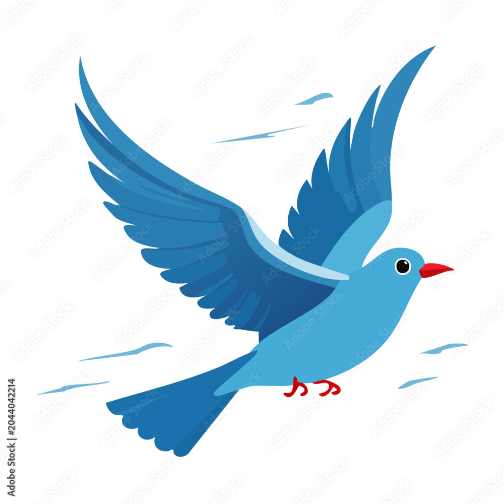 Fototapeta premium Blue bird in flight, flat design illustration
