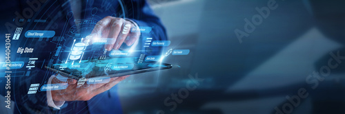 Cuadro en lienzo Data analyst working on tablet processing complex Big Data analytics