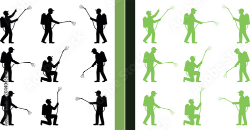 Foto Pest control worker silhouettes in various poses