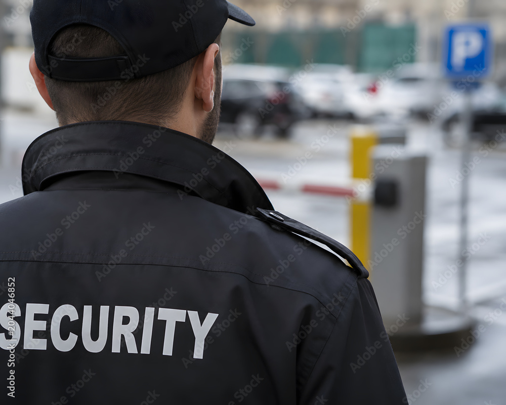 Obraz premium security guard in uniform watching parking lot