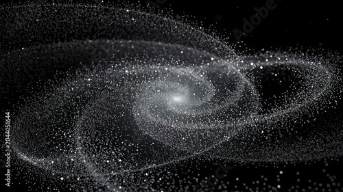 Abstract cosmic spiral galaxy made of glowing particles in deep space with dark background