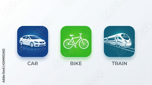 Transportation modes icons car bike train.