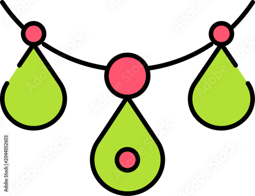 Quadro em tela Abstract representation of a beaded necklace with pear-shaped pendants, featurin