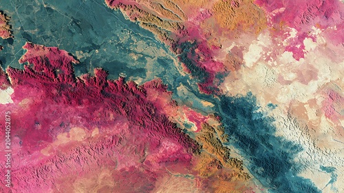 Abstract watercolor texture with red and turquoise swirls