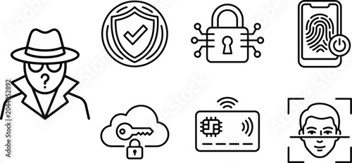 Cyber Security and Digital Identity Protection Vector Icon Set