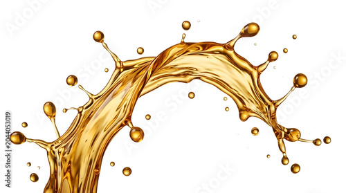 Golden liquid splash isolated on transparent background
