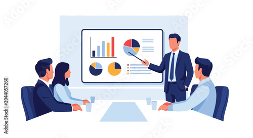 Billede på lærred Flat style vector illustration of a businessman presenting growth charts during