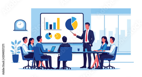 Obraz na plátne Flat style vector illustration of a businessman presenting growth charts during