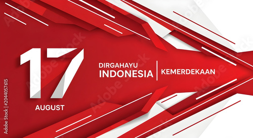 Vibrant Indonesian Independence Day celebration background with dynamic red and white graphic elements, perfect for national holiday events and patriotic greetings