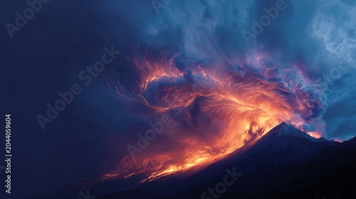 Vibrant cosmic nebula with deep blue and orange swirls