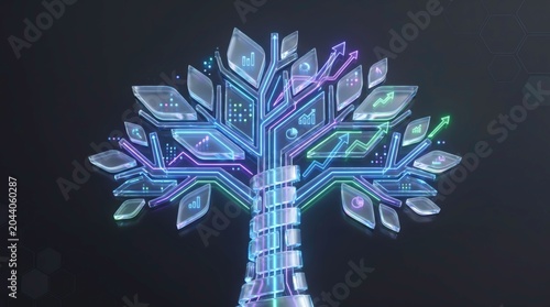 Digital Abstract Tree Art Glowing Circuit Board Structure