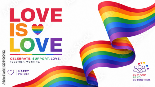 Love pride month celebrate support love together shine happy pride be proud be you be together with rainbow flag symbol of unity and acceptance