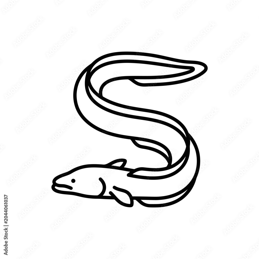 Obraz premium S-shaped curved eel line art illustration for design.
