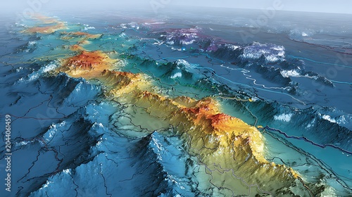 Vibrant underwater coral reef with tropical fish schools