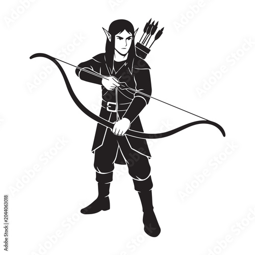 Photos Elf archer vector illustration with bow and arrows for fantasy gaming and rolepl