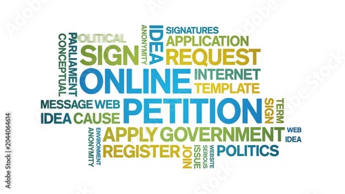 Online Petition animated word cloud-text design animation tag kinetic typography seamless loop.