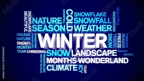 Winter animated word cloud-text design animation tag kinetic typography seamless loop.
