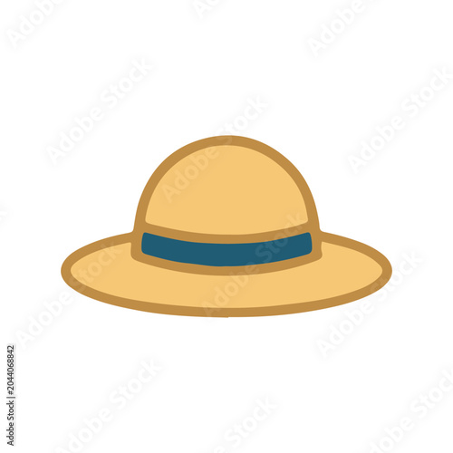 Straw hat, beige sun hat, wide brim hat, vector hat icon