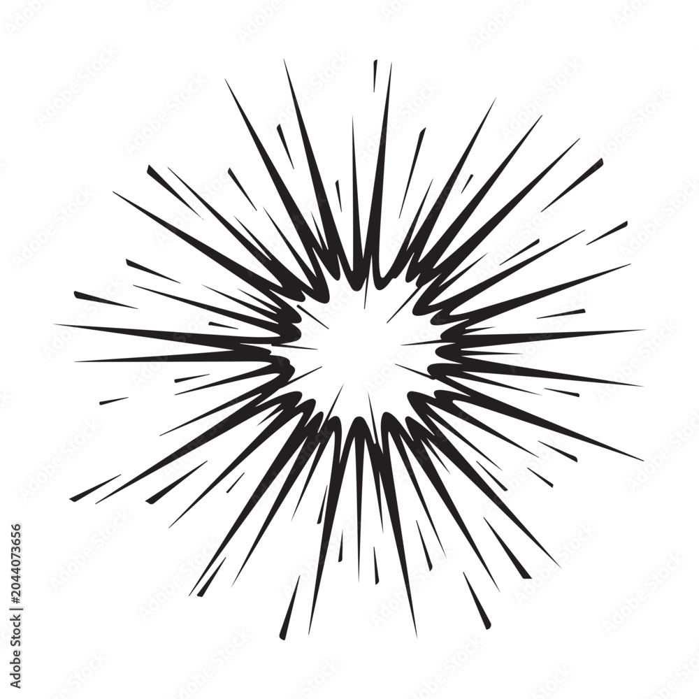 Fototapeta premium Comic book explosion burst vector graphic with radial lines for impact and speed effect