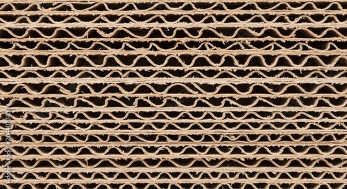 Closeup of stacked corrugated cardboard sheets texture background