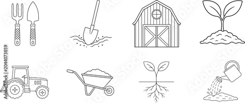 Tableau sur toile Set of various gardening tools and icons
