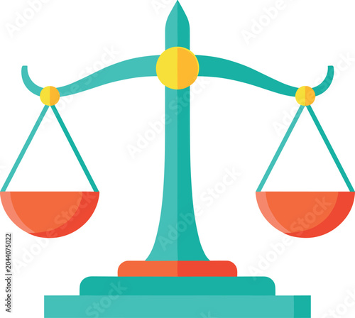 Fotografie Flat Design Justice Scale Icon in Teal and Orange for Law, Legal, Balance, Court