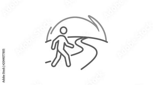 Person walking along winding path under dome archway icon.