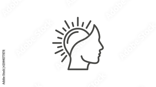 Принти на полотні Head profile with rising sun icon line art illustration.