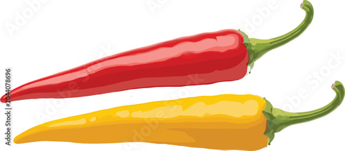 Photos Red and Yellow Chili Peppers Fresh Spicy Vegetable Collection Isolated Food Ingr