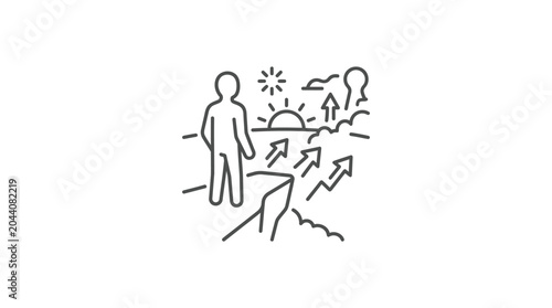 Tableau sur toile Icon of person on a cliff overlooking future possibilities.