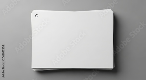 Stack of blank white index cards with a hole punch on a gray background
