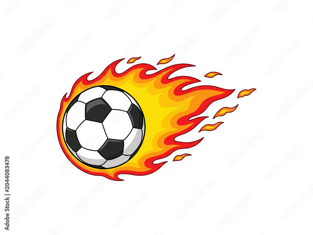 Fototapeta premium Soccer ball on fire with dynamic flames and vibrant colors a concept for sport passion and energetic games