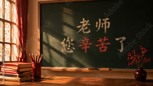 Teachers celebrate their special day in a classroom with a chalkboard