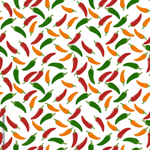 Seamless vector pattern of colorful hot chili peppers.