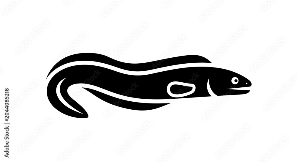 Obraz premium Black Eel Silhouette on White Background