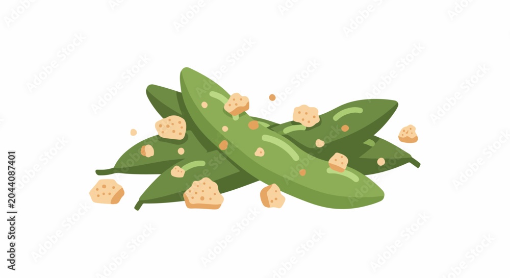 Fototapeta premium Simple illustration of green beans with croutons