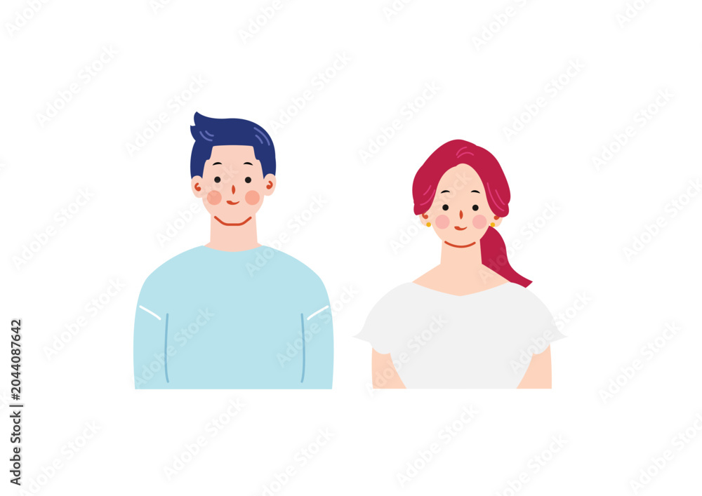 Obraz premium 若い男女のイラスト