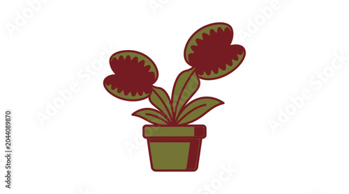 Stylized carnivorous Venus Flytrap plant in a flower pot isolated on white