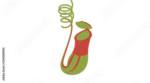 Stylized carnivorous pitcher plant illustration with curly tendril