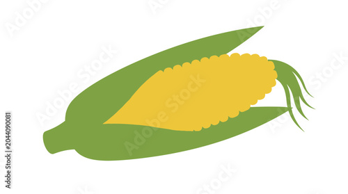 Flat vector illustration of an ear of corn with green husks on white background