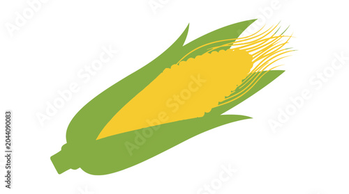 Yellow corn cob with green husk vector illustration isolated on white