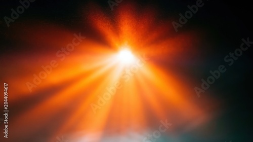 Orange starburst light rays emanating from a bright central point against a dark background for cinematic posters, music album covers and creative brand presentations