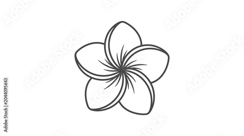 Simple line art drawing of a single plumeria flower.